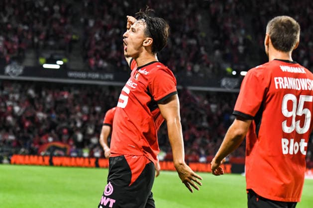 FOOTBALL : Stade Rennais vs Paris SG - Ligue 1 - JournÃ e 1 - 23 08 2026 Joie des joueurs du Stade Rennais aprÃ s le but de Esteban Lepaul (Stade Rennais) RennesFrance  Copyright: xBaptistexAutissierx