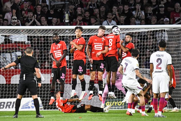 FOOTBALL : Stade Rennais vs Paris SG - Ligue 1 - JournÃ e 1 - 23 08 2026 Issa Soumare (Stade Rennais) Esteban Lepaul (Stade Rennais) Charlie Cresswell (Stade Rennais) Abdelhamid Ait Boudlal (Stade Rennais) RennesFrance  Copyright: xBaptistexAutissierx