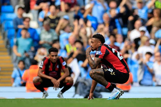 Manchester City v Bournemouth, Premier League Daniel Jebbison (29) of Bournemouth shows his disappointment at the end of the Premier League match between Manchester City and Bournemouth at the Etihad Stadium, Manchester, UK on 23 August 2026. Manchester Etihad Stadium Manchester UK Editorial use only DataCo restrictions apply See www.football-dataco.com , Copyright: xConorxMolloyx PSI-24721-0196