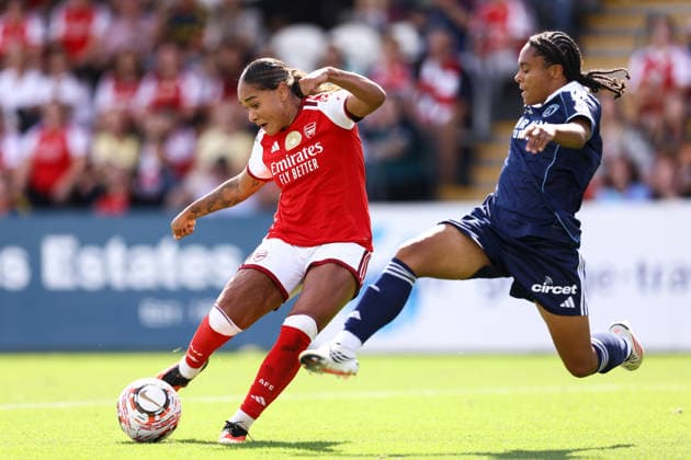 Arsenal v Paris FC Women 23 August 2026, Borehamwood - Pre Season Friendly - Arsenal v Paris FC Women - Olivia Smith of Arsenal scores their first goal - Photo: Jacques Feeney Offside. Borehamwood UK *** Arsenal gegen Paris FC Women, 23. August 2026, Borehamwood – Freundschaftsspiel zur Saisonvorbereitung: Arsenal gegen Paris FC Women. Olivia Smith von Arsenal erzielt das erste Tor. Foto: Jacques Feeney. Abseits. Borehamwood, Großbritannien  Copyright: xJacquesxFeeneyx xOffsidexOffside