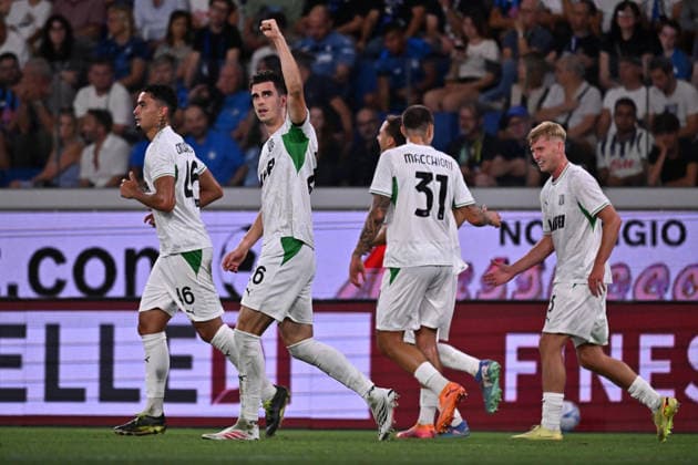 August 23, 2026, Bergamo, Lombardia: Sassuolo s Cas Ruben Odenthal celebrates after goal 1-1 during the Italian Serie A soccer match Atalanta BC vs Sassuolo Calcio at the New Balance Arena in Bergamo, Italy, 23 August 2026. ANSA MICHELE MARAVIGLIA. Soccer: Serie A; Atalanta-Sassuolo  - ZUMAa110 20260823_zaf_a110_061 Copyright: xMichelexMaravigliax