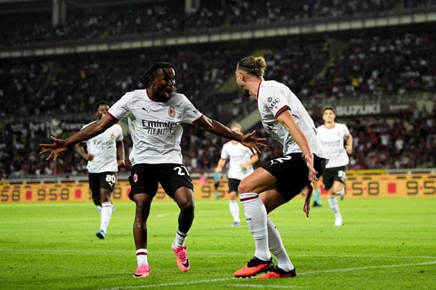 Milan™s Adrien Rabiot celebrates after scoring the 2-0 goal for his team during the Serie A soccer match between Torino and Milan at the Stadio Olimpico Grande Torino in Turin, north west Italy - Sunday, August 23, 2026. - Soccer .  Copyright: xMarcoxAlpozzi LaPressex