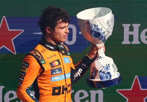 Norris wins F1 Dutch Grand Prix for back-to-back victories ZANDVOORT, NETHERLANDS - AUGUST 23: Lando Norris of McLaren on the podium after the Formula 1 Dutch Grand Prix at Circuit Zandvoort, Netherlands on August 23, 2026. Jakub Porzycki Anadolu Zandvoort Netherlands. Editorial use only. Please get in touch for any other usage.  Copyright: x2026xAnadoluxJakubxPorzyckix