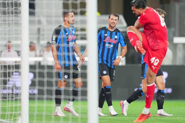 Atalanta s Nikola Krstovic celebrates after scoring 2-1 during the Serie A soccer match between Atalanta and Sassuolo the New Balance Arena in Bergamo, north Italy - Sunday , August 23 , 2026. - Soccer  Copyright: xSpada LaPressex