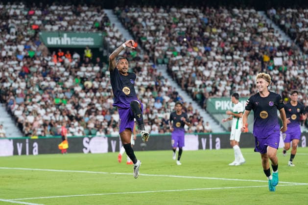 August 23, 2026, Elche, Elche, Spain: Raphinha Dias Belloli of FC Barcelona, Barca celebrates after scoring his team s first goal during the Spanish League, LaLiga EA Sports, football match played between Elche CF and FC Barcelona at Estadio Manuel Martinez Valero on August 23, 2026, in Elche, Spain. Elche CF V FC Barcelona - LaLiga EA Sports  - ZUMAa181 20260823_zaa_a181_168 Copyright: xDennisxAgyemanx
