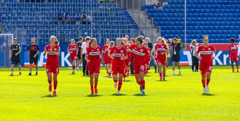 23.08.26 Frauen TSG 1899 Hoffenheim - VfB Stuttgart Deutschland, Stuttgart, 23.08.2026, Fussball, Frauen, Bundesliga, Saison 2026 2027, TSG 1899 Hoffenheim - VfB Stuttgart: Team Mannschaft Spielerinnen VfB Stuttgart Schlussjubel. *** August 23, 26 Women s TSG 1899 Hoffenheim vs. VfB Stuttgart Germany, Stuttgart, August 23, 2026, Soccer, Women s, Bundesliga, 2026–2027 Season, TSG 1899 Hoffenheim vs. VfB Stuttgart, Team, Squad, Players, VfB Stuttgart, Victory Celebration