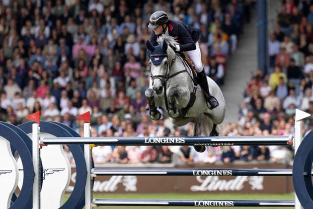 Harry CHARLES (GBR) auf LT Holst Freda, im Sprung ueber den Zielsprung, gewinnt Bronze, Einzelbild, Einzelaktion, Aktion, Springen S3, Umlauf B, FEI Jumping World Championship, WM, Weltmeisterschaft - Individual Final - LONGINES-Preis, am 23.08.2026, FEI Reit Weltmeisterschaft Aachen 2026 vom 11. - 23.08.2026 in Aachen Deutschland; Â *** Harry CHARLES GBR on LT Holst Freda, clearing the final jump, wins bronze; single frame, single action, action shot, Show Jumping S3, Round B, FEI Jumping World Championship Individual Final LONGINES Prize, on August 23, 2026, FEI World Equestrian Games Aachen 2026, August 11–23, 2026, in Aachen, Germany Â