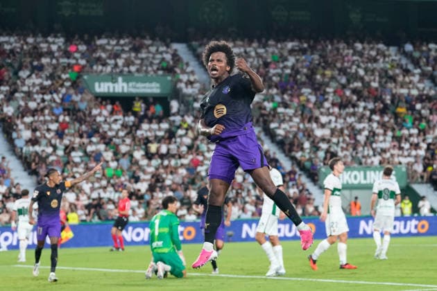 August 23, 2026, Elche, Elche, Spain: Karim Adeyemi of FC Barcelona, Barca celebrates after scoring his team s second goal during the Spanish League, LaLiga EA Sports, football match played between Elche CF and FC Barcelona at Estadio Manuel Martinez Valero on August 23, 2026, in Elche, Spain. Elche Spain - ZUMAa181 20260823_zaa_a181_169 Copyright: xDennisxAgyemanx