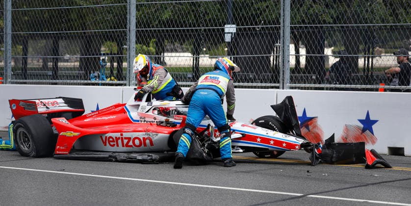 August 23, 2026: David Malukas, driver of the 12 Team Penske Chevrolet wrecks after turn 7 during the NTT IndyCar, Indy Car, IRL, USA Series Freedom 250 on August 22, 2026 on the streets of Washington, DC. CSM Washington Dc USA - ZUMAc04_ 20260823_zma_c04_087 Copyright: xJustinxCooperx