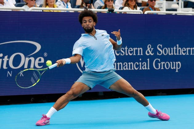 CINCINNATI, OH - AUGUST 23: Arthur Fils of France hits a forehand during the final round of the Cincinnati Open at the Lindner Family Tennis Center on August 23, 2026 in Mason, Ohio. (Photo by Ian Johnson Icon Sportswire) TENNIS: AUG 23 Cincinnati Open EDITORIAL USE ONLY Icon260823010