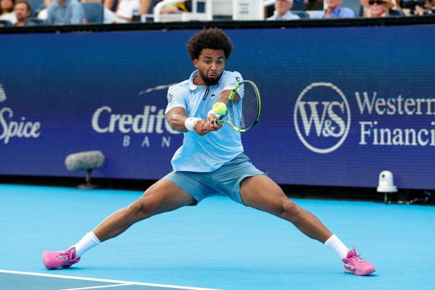 CINCINNATI, OH - AUGUST 23: Arthur Fils of France hits a backhand during the final round of the Cincinnati Open at the Lindner Family Tennis Center on August 23, 2026 in Mason, Ohio. (Photo by Ian Johnson Icon Sportswire) TENNIS: AUG 23 Cincinnati Open EDITORIAL USE ONLY Icon260823016