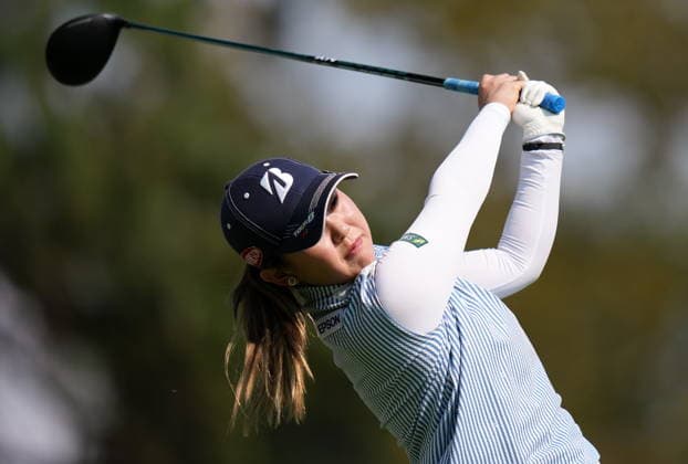 August 23, 2026, Edmonton, Ab, CANADA: Yuri Yoshida, of Japan, hits her tee shot on the fifth hole during the final round at the LPGA, Golf Damen CPKC Canadian Women s Open golf tournament, in Edmonton, on Sunday, Aug. 23, 2026. Canada News - August 23, 2026  - ZUMAc35_ 20260823_zaf_c35_055 Copyright: xDarrylxDyckx