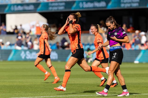 SAN JOSE, CA - AUGUST 23: Cristiana Girelli 10 of Bay FC celebrates the game winning goal in the last few minutes of a NWSL match against the Houston Dash on August 23, 2026 at PayPal Park in San Jose, CA. (Photo by Matthew Huang Icon Sportswire) SOCCER: AUG 23 NWSL Bay FC vs Houston Dash EDITORIAL USE ONLY Icon260823016