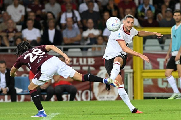 ADRIEN RABIOT, Milan, KIAN FITZ-JIM FITZ JIM, Torino, Serie A 2026-27, Torino-Milan 1-2, azione, action, contrasto SERIE A 2026-27 TORINO-MILAN 1-2