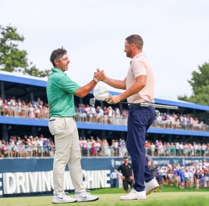 PGA, Golf Herren 2026: BMW Championship Aug 23 AUG 23, 2026: Rory McIlroy of the Northern Ireland and Wyndham Clark of the United States shakes hand during the final round of the BMW Championship at Bellerive Country Club in St. Louis, Missouri. Roman Puno CSM (Credit Image: Â Roman Puno Cal Media) St. Louis Missouri United States EDITORIAL USE ONLY Copyright: xx ZUMA-20260823_zma_c04_173.jpg RomanxPunox csmphotothree514597