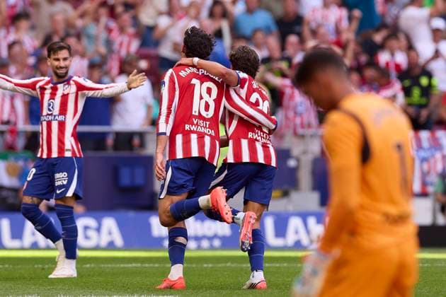 Atletico Madrid vs Villarreal CF at Riyadh Air Metropolitano stadium in Madrid, Spain - 23 Aug 2026 Marc Pubill (L) of Atletico Madrid and Giuliano Simeone (R) of Atletico Madrid celebrate a goal during the LaLiga EA Sports 2026 2027 week 2 football match between Atletico Madrid and Villarreal CF at Riyadh Air Metropolitano stadium. Final score; Atletico Madrid 2:2 Villarreal CF Madrid Spain Copyright: xFedericoxTitonex xSOPAxImagesx Federico-Titone-1444339