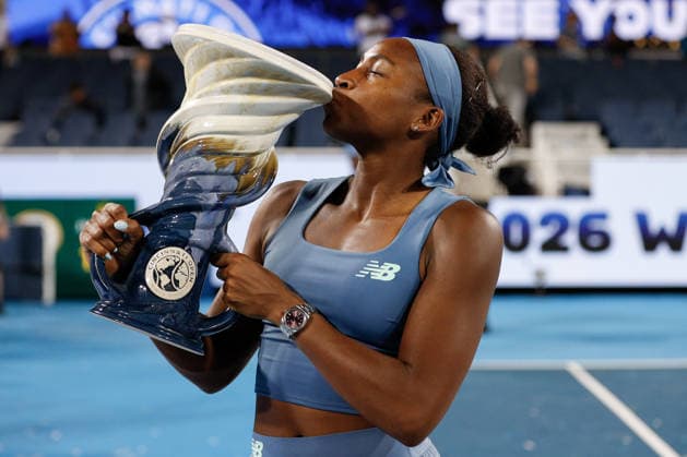 CINCINNATI, OH - AUGUST 23: Coco Gauff of the United States poses with the Rookwood Cup after winning the final round of the Cincinnati Open at the Lindner Family Tennis Center on August 23, 2026 in Mason, Ohio. (Photo by Ian Johnson Icon Sportswire) TENNIS: AUG 23 Cincinnati Open EDITORIAL USE ONLY Icon260823042