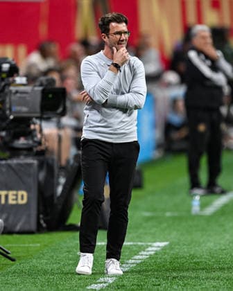 ATLANTA, GA - AUGUST 23: Kansas City head coach Raphael Wicky reacts during the MLS, Fussball Herren, USA match between Sporting Kansas City and Atlanta United FC on August 23rd, 2026 at Mercedes-Benz Stadium in Atlanta, GA. (Photo by Rich von Biberstein Icon Sportswire) SOCCER: AUG 23 MLS Atlanta United vs Sporting Kansas City EDITORIAL USE ONLY Icon260823011