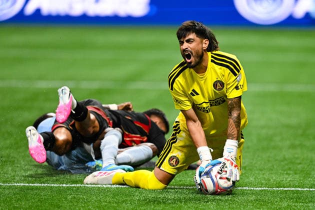 ATLANTA, GA - AUGUST 23: Lucas Hoyos 1 of Atlanta reacts during the MLS, Fussball Herren, USA match between Sporting Kansas City and Atlanta United FC on August 23rd, 2026 at Mercedes-Benz Stadium in Atlanta, GA. (Photo by Rich von Biberstein Icon Sportswire) SOCCER: AUG 23 MLS Atlanta United vs Sporting Kansas City EDITORIAL USE ONLY Icon260823014