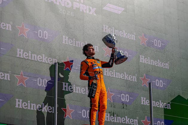 1 Lando Norris (GBR) of McLaren Mastercard F1 Team celebrating first place on the podium after the Race of the FORMULA 1 HEINEREN DUTCH GRAND PRIX 2026 at the Circuit Park Zandvoort in Zandvoort, Netherlands on Sunday August 23, 2026 (Photo by SPP ATP, Tennis Herren Bildagentur Jean Pierre Thill)  Copyright: xSPPx xATPxBildagenturx xJeanxPierrexThillx Sportspressphoto_SPR214999