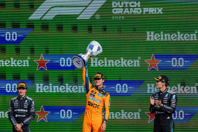 F1 Dutch Grand Prix - Lando Norris Celebrates Victory LANDO NORRIS (GBR) of McLaren Mastercard Formula 1 Team PODIUM on Sunday during the 2026 Formula 1 Heineken Dutch Grand Prix at Circuit Zandvoort on August 23, 2026. Photo by Tan Jun Da ABACAPRESS.COM Zandvoort Netherlands  Copyright: xJunxDaxTan ABACAx