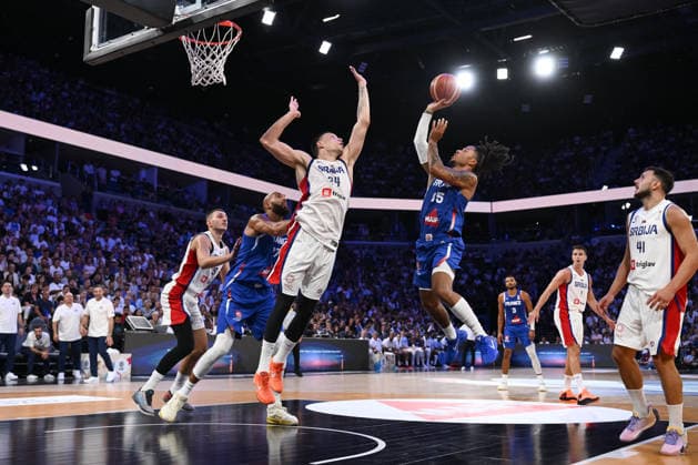 Matthew Strazel during the 2027 World Cup warm-up match between France and Serbia at the CO™MET Arena in OrlÃ ans on 23 August 2026. - 23 08 2026 - France France OrlÃ ans -  JulienxMattiax xLexPictorium LePictorium_0339466