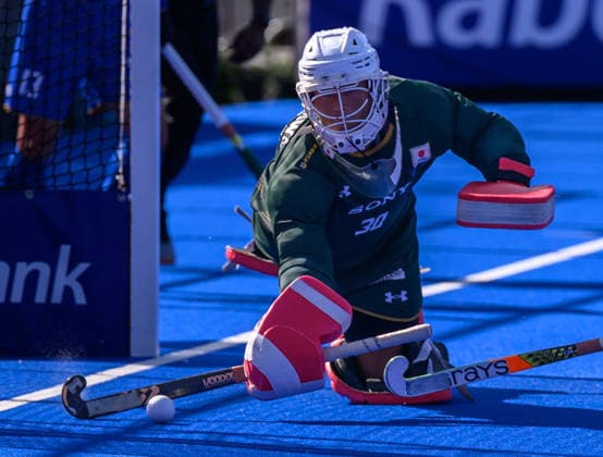 Hockey World Cup Day Ten Takashi Yoshikawa (GK) of Japan makes a save during the match between Wales and Japan in the 2026 FIH Hockey World Cup at Wagener Stadium, Amstelveen 24 08 2026 UK Newspapers OUT Copyright: xGraemexWilcocksonx FIL-23822-0014