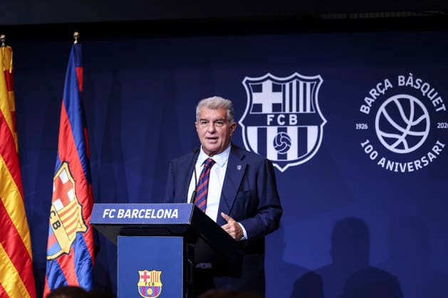 August 24, 2026, Barcelona, Barcelona, Spain: Joan Laporta, President of FC Barcelona, Barca speak during presentation of the Centenary events of the FC Barcelona Basketball section at Auditori 1899 on August 24, 2026 in Barcelona, Spain. Barcelona Spain - ZUMAa181 20260824_zaa_a181_002 Copyright: xJavierxBorregox