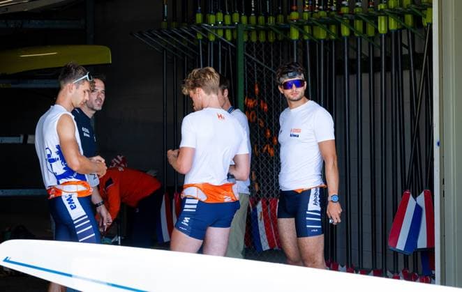 AMSTERDAM - Lucas Keijzer, Mats van Sabben, Percijn van Haeringen and Thijs Ruiken of the Men s Double Sculls during the World Rowing Championships at the Bosbaan in the Amsterdam Forest. IRIS VAN DEN BROEK ANP xVIxANPxSportx xxANPxIVx 566191849 originalFilename: 566191849.jpg