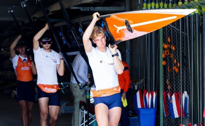 AMSTERDAM - Lucas Keijzer, Mats van Sabben, Percijn van Haeringen and Thijs Ruiken of the Men s Double Sculls during the World Rowing Championships at the Bosbaan in the Amsterdam Forest. IRIS VAN DEN BROEK ANP xVIxANPxSportx xxANPxIVx 566192561 originalFilename: 566192561.jpg