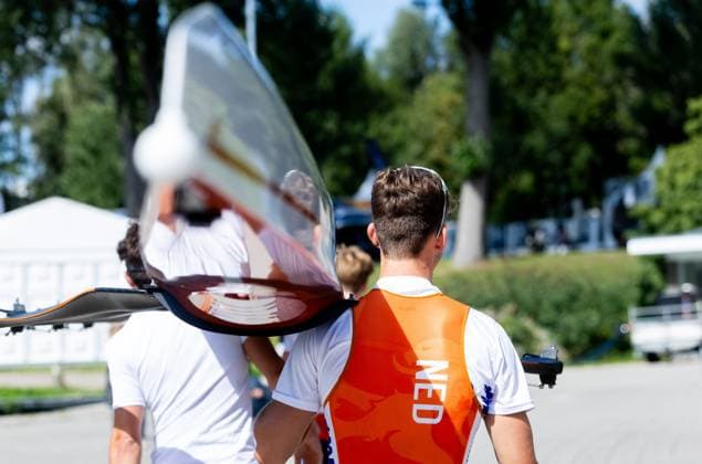 AMSTERDAM - Lucas Keijzer, Mats van Sabben, Percijn van Haeringen and Thijs Ruiken of the Men s Double Sculls during the World Rowing Championships at the Bosbaan in the Amsterdam Forest. IRIS VAN DEN BROEK ANP xVIxANPxSportx xxANPxIVx 566192754 originalFilename: 566192754.jpg
