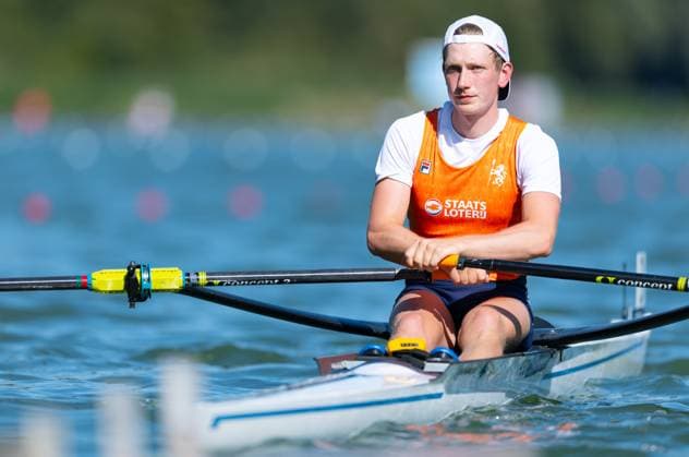 AMSTERDAM - Cornelus Palsma in action during the heats for the men s lightweight single scull at the World Rowing Championships on the Bosbaan in the Amsterdam Forest. IRIS VAN DEN BROEK ANP xVIxANPxSportx xxANPxIVx 566195350 originalFilename: 566195350.jpg