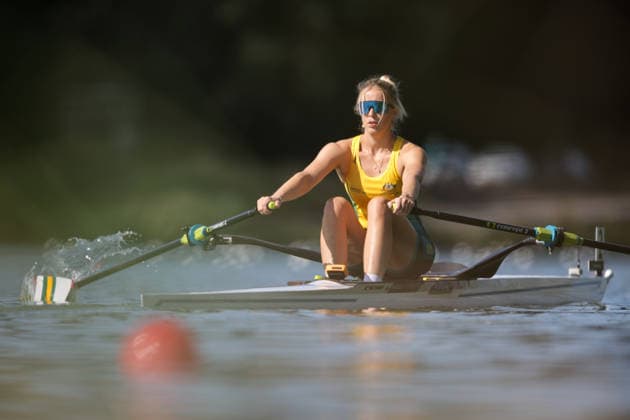 RECORD DATE NOT STATED 24th August 2026; Bosbaan, Amsterdam, Holland, Netherlands; 2026 World Rowing Championships, Day One; Australia & x2014; Womens Single Sculls (W1x), the spares race & x2014; Spare rower paddles down to the start AnthonyxBenoit
