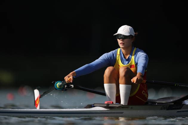 RECORD DATE NOT STATED 24th August 2026; Bosbaan, Amsterdam, Holland, Netherlands; 2026 World Rowing Championships, Day One; China & x2014; Womens Single Sculls (W1x), the spares race & x2014; Spare rower paddles down to the start AnthonyxBenoit