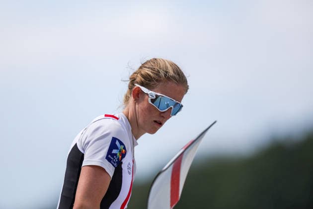 RECORD DATE NOT STATED 24th August 2026; Bosbaan, Amsterdam, Holland, Netherlands; 2026 World Rowing Championships, Day One; Karen Mortensen of Denmark Womens Four (W4-) in the boat park AnthonyxBenoit
