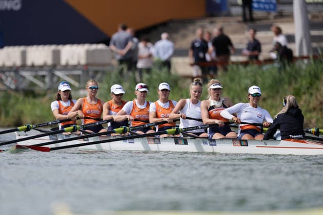 RECORD DATE NOT STATED 24th August 2026; Bosbaan, Amsterdam, Holland, Netherlands; 2026 World Rowing Championships, Day One; Netherlands Womens Eight (W8+) with Claire de Kok, Hannah Heideveld, Lisanne van der Lelij, Vera Sneijders, Willemijn Mulder, Ilse Kolkman, Hermijntje Drenth and Bente Paulis, coxed by Dieuwke Fetter during practice AnthonyxBenoit