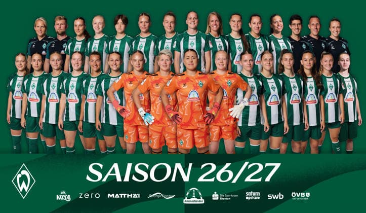 1.BL Frauen, Porträttermin 2026 2027, ACHTUNG FOTOMONTAGE: Mannschaftsfoto SV Werder Bremen; *** 1st Division Women, Photo Shoot 2026–2027, NOTE: PHOTOMONTAGE—SV Werder Bremen Team Photo Copyright: xWerderxBremenxviaxNordphotox