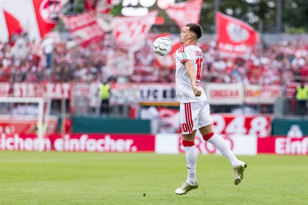 WUERZBURG, GERMANY - AUGUST 24: Said El Mala (1. FC Koeln, 10) controls the ball during the 1st round DFB Pokal match between Wuerzburger Kickers vs. 1. FC Koeln at AKON ARENA on August 24, 2026 in Wuerzburg, Germany. DFB REGULATIONS PROHIBIT ANY USE OF PHOTOGRAPHS AS IMAGE SEQUENCES AND OR QUASI-VIDEO. Bavaria Germany Copyright: xSteffiexWunderlx