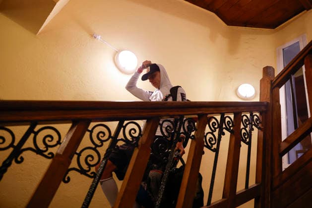 Slovene rider Tadej Pogacar (Red Bull Bora) is seen inside a hotel located at 15 kilometers from the finish line where the peloton found shelter from a hailstorm that provoked the cancellation of the third stage of La Vuelta a Espana cycling tour, a 166,7 km journey from Gruissan to Font- Romeu (both in France), 24 August 2026. La Vuelta a Espana cycling tour - Stage 3 !ACHTUNG: NUR REDAKTIONELLE NUTZUNG!  Copyright: xJavierxLizónx GRAF4085 20260824-55021216375009_1009