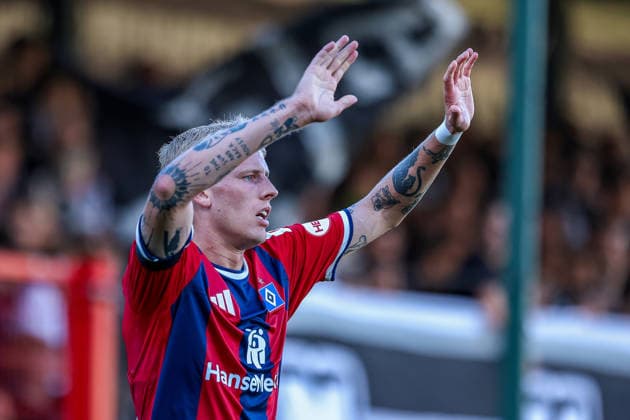 2026.08.24, xkwix, Fußball, DFB-Pokal, SC Verl - Hamburger SV, SPORTCLUB Arena, 1.Runde, Saison 2026 2027: Albert Groenbaek (Hamburger SV 11) jubelt nach Tor zum 0:1 DFB regulations prohibit any use of photographs as image sequences and or quasi-video. Photo: xKamilxWilkowskixPressefotoKochx Nordrhein-Westfalen Deutschland *** August 24, 2026, xkwix, Soccer, DFB Cup, SC Verl vs. Hamburger SV, SPORTCLUB Arena, Round 1, 2026–2027 season: Albert Groenbaek of Hamburger SV celebrates after scoring the 0–1 goal. DFB regulations prohibit any use of photographs as image sequences and or quasi-video. Photo: xKamilxWilkowskixPressefotoKochx, North Rhine-Westphalia, Germany