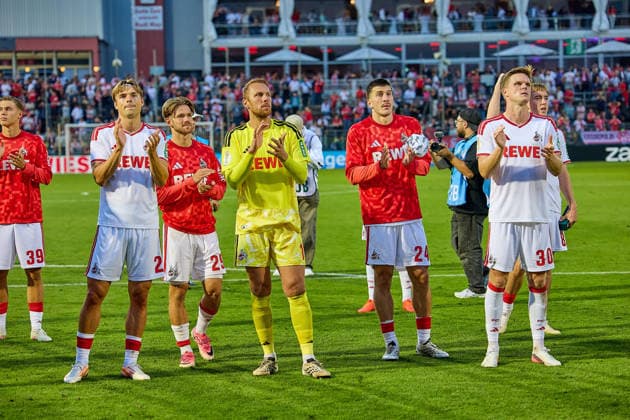 zufreidene Gesichter nach Spielende bei den Koelner Spielern GER, Wuerzburger Kickers vs. 1. FC Koeln, Fussball, Herren, DFB-Pokal, 1. Runde, Spielzeit 2026 2027, 24.08.2026 DFL, DFB regulations prohibit any use of photographs as image sequences and or quasi-video GER, Wuerzburger Kickers vs. 1. FC Koeln, Fussball, Herren, DFB-Pokal, 1. Runde, Spielzeit 2026 2027, 24.08.2026 Wuerzburg *** Happy faces among the Cologne players after the game: GER, Würzburger Kickers vs. 1. FC Köln, Soccer, Men s, DFB Cup, 1st Round, 2026–2027 season, August 24, 2026 DFL; DFB regulations prohibit any use of photographs as image sequences and or quasi-video GER, Würzburger Kickers vs. 1. FC Köln, Soccer, Men’s, DFB Cup, 1st Round, 2026–2027 season, August 24, 2026, Würzburg Copyright: xEibner-Pressefotox EP_ODS
