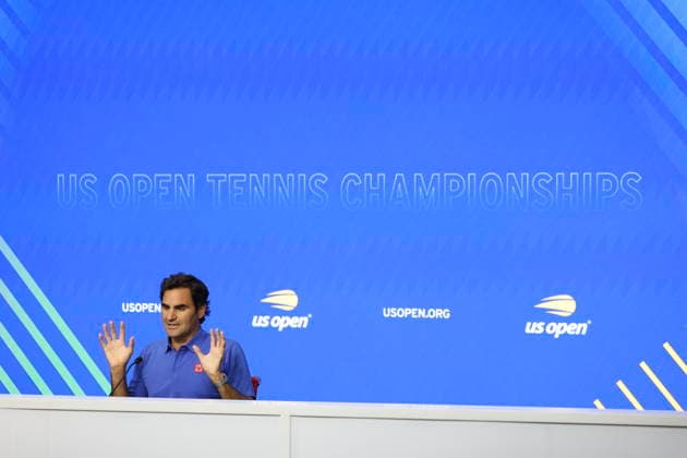 Rodger Federer gives a press conference, PK, Pressekonferenz at US Open Swiss former tennis player Roger Federer gives a press conference at the USTA Billie Jean King National Tennis Center in Flushing Meadows, New York, USA, 24 August 2026. Federer is set to play a Fan Week exhibition match on 25 August, his first competitive appearance at Arthur Ashe Stadium since 2019. FLUSHING MEADOWS NEW YORK UNITED STATES  Copyright: xSARAHxYENESELx