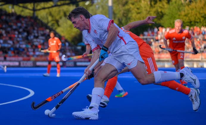 Hockey World Cup Day Ten Tom Sorsby of England during the match between England and Netherlands in Pool E of the 2026 FIH Hockey World Cup at Wagener Stadium, Amstelveen 24 08 2026 UK Newspapers OUT Copyright: xGraemexWilcocksonx FIL-23822-0059