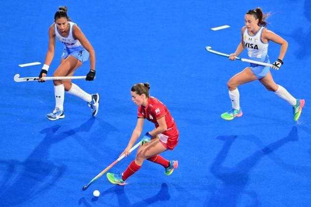 RECORD DATE NOT STATED Argentina s Valentina Raposo and Belgium s Emilie Verhees pictured during a Field hockey, Feldhockey game between Belgian national team, Nationalteam Red Panthers and Argentina, at the women s 2026 Hockey World Cup, on Monday 24 August 2026 in Wavre. The 2026 edition of the Hockey World Cup takes place in Belgium and The Netherlands from August 15 to August 30. DIRKxWAEM  x184196259x