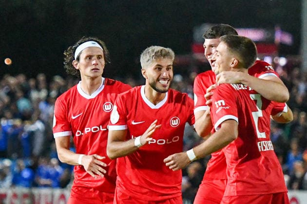 24.08.2026, xlakx, Fussball DFB Pokal 1.Runde, VSG Altglienicke - VfL Wolfsburg v.l. Fabian Reese (VfL Wolfsburg, 11) Muhammed Damar (VfL Wolfsburg, 20) Alessio Besio (VfL Wolfsburg, 23) Kilian Fischer (VfL Wolfsburg, 2) Jubel nach dem Sieg (DFL DFB REGULATIONS PROHIBIT ANY USE OF PHOTOGRAPHS as IMAGE SEQUENCES and or QUASI-VIDEO) Berlin *** August 24, 2026, xlakx, Soccer DFB Cup 1st Round, VSG Altglienicke vs. VfL Wolfsburg: Fabian Reese (VfL Wolfsburg), 11 Muhammed Damar (VfL Wolfsburg), 20 Alessio Besio (VfL Wolfsburg), 23 Kilian Fischer (VfL Wolfsburg), 2 Celebrating after the victory DFL DFB REGULATIONS PROHIBIT ANY USE OF PHOTOGRAPHS as IMAGE SEQUENCES and or QUASI-VIDEO Berlin