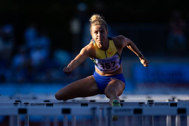 260824 Mette Kammer, Danmark tävlar i damernas 100 meter häck under friidrottstävlingen i Folksam Grand Prix den 24 augusti 2026 i Göteborg. *** 260824 Mette Kammer of Denmark competes in the women’s 100-meter hurdles at the Folksam Grand Prix track and field meet on August 24, 2026, in Gothenburg  Copyright: MICHAELxERICHSEN BB260824MI026