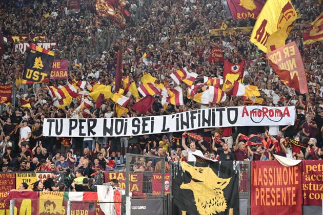 IPA87770820 - A.S. Roma fans at the Serie A Championship Matchday 1 game between A.S. Roma and A.C.F. Fiorentina at the Olympic Stadium on August 24, 2026, in Rome, Italy.  Copyright: xDomenicoxCippitelli IPAxSportx xx 87770820