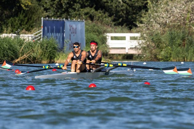 RECORD DATE NOT STATED 24th August 2026; Bosbaan, Amsterdam, Holland, Netherlands; 2026 World Rowing Championships, Day One; Heat Race; Palestine Mens Double Sculls (M2x) with Amel Younis and Ryan Ghalayini AnthonyxBenoit