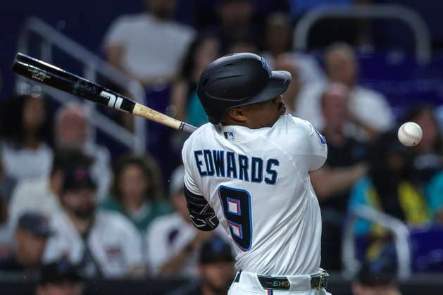 MLB, Baseball Herren, USA - Miami Marlins vs. Boston Red Sox Miami Marlins second baseman Xavier Edwards in action during the Major League Baseball (MLB) game between the Miami Marlins and the Boston Red Sox in Miami, Florida, USA, 24 August 2026. MIAMI FLORIDA United States  Copyright: xCRISTOBALxHERRERA-ULASHKEVICHx