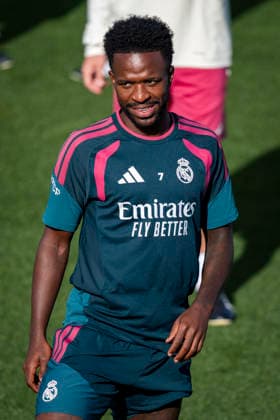 Real Madrid training session Vinicius Junior of Real Madrid CF is seen training with his teammates during the training session ahead of their LaLiga EA Sports football match against Real Sociedad at Ciudad Real Madrid on August 25, 2026 in Madrid, Spain. Madrid Ciudad Real Madrid Madrid Spain Copyright: xAlbertoxGardinx AGardin_20260825_Foot_Rea_Mad_Tra_0062
